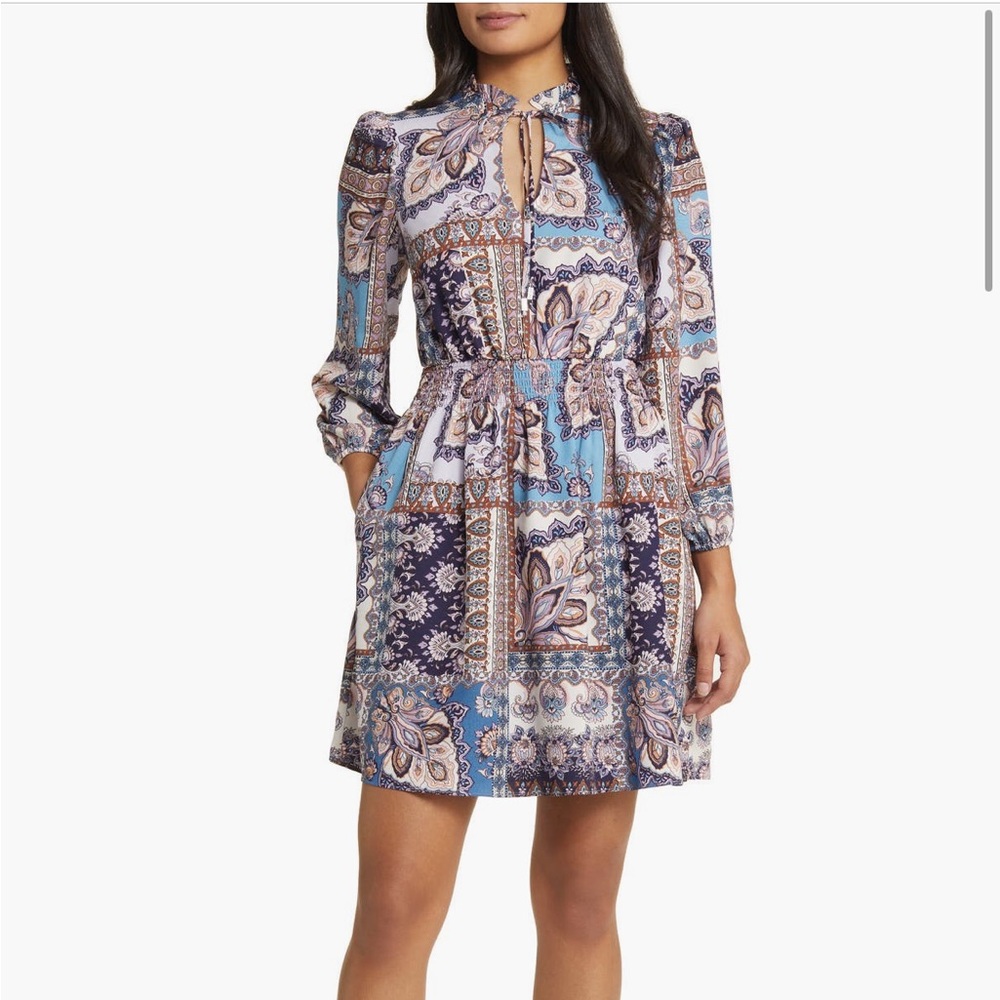 Vince Camuto Blue and Purple Fit and Flare Mini Dress